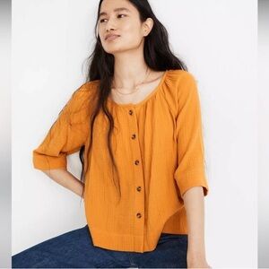 Madewell Gauze Button-Front Raglan Top Yellow Size XXS